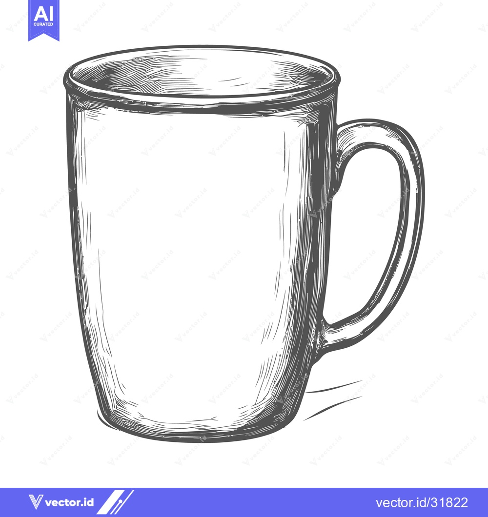 Premium Vector dari A detailed pen sketch depicting a ceramic mug with a handle