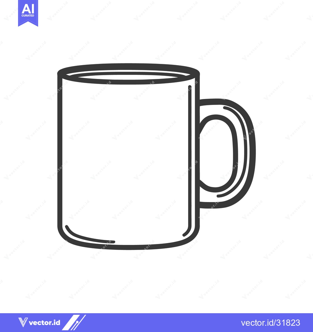 Premium Vector dari A Simple Illustrated Image Depicts a White Mug with a Handle
