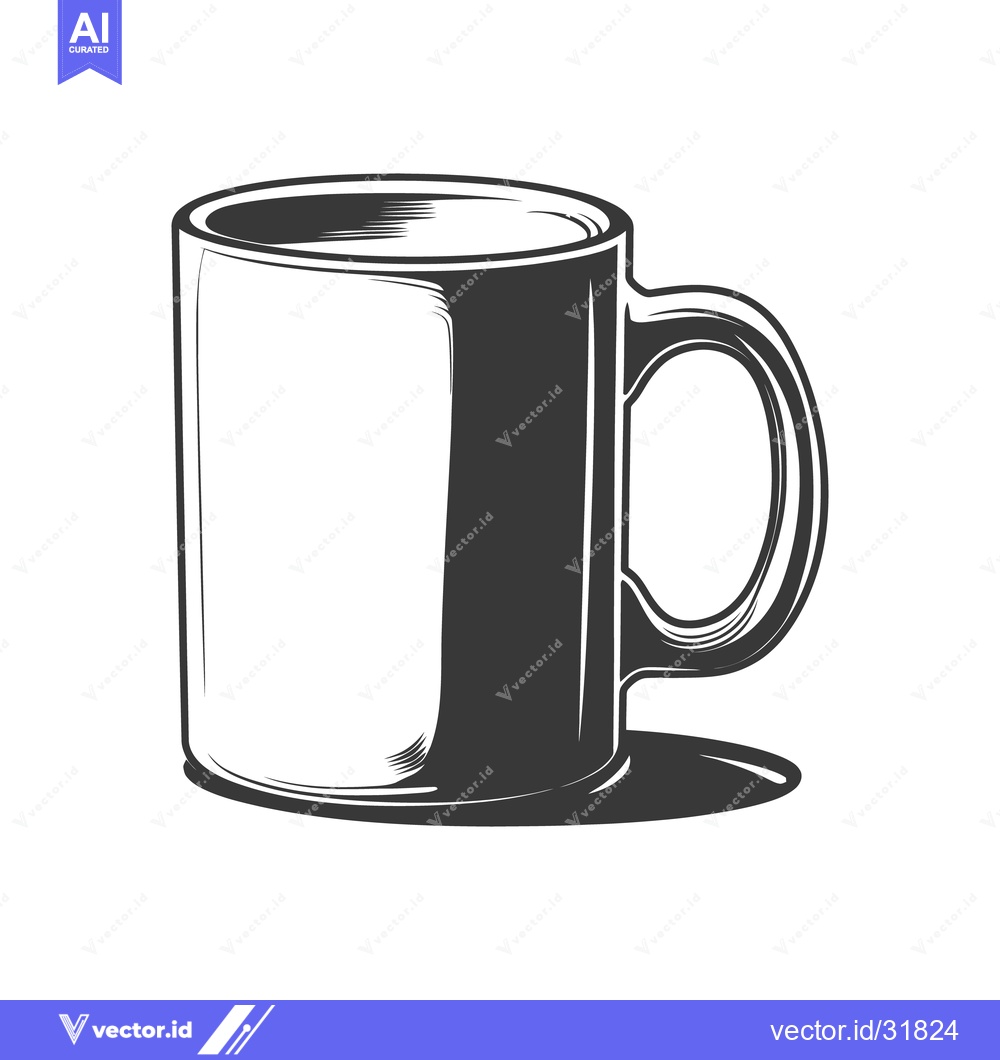 Premium Vector dari A simple grayscale illustration depicting a ceramic drinking mug
