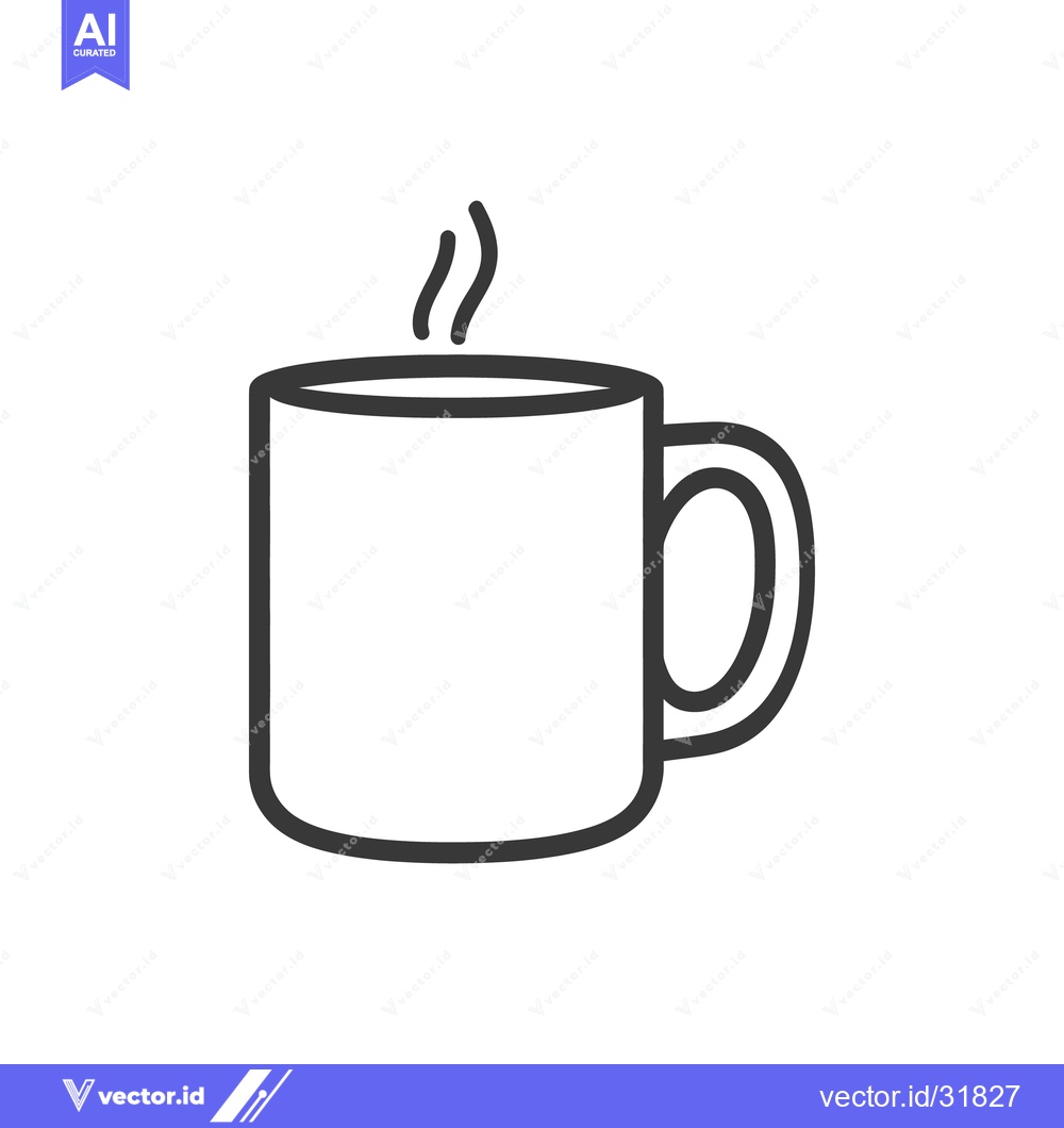 Premium Vector dari Simple line drawing depicts a steaming coffee or tea mug