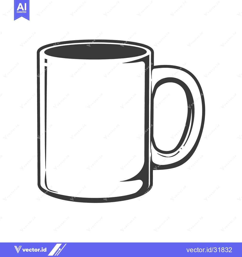 Premium Vector dari An isolated grayscale illustration of a ceramic mug with a handle