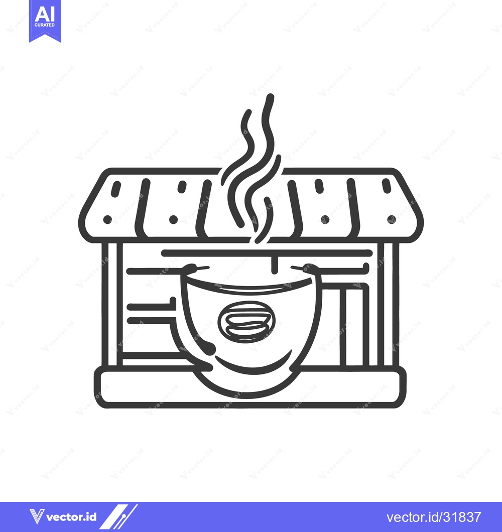 Premium Vector of A steaming cup of coffee displayed at a small shop front