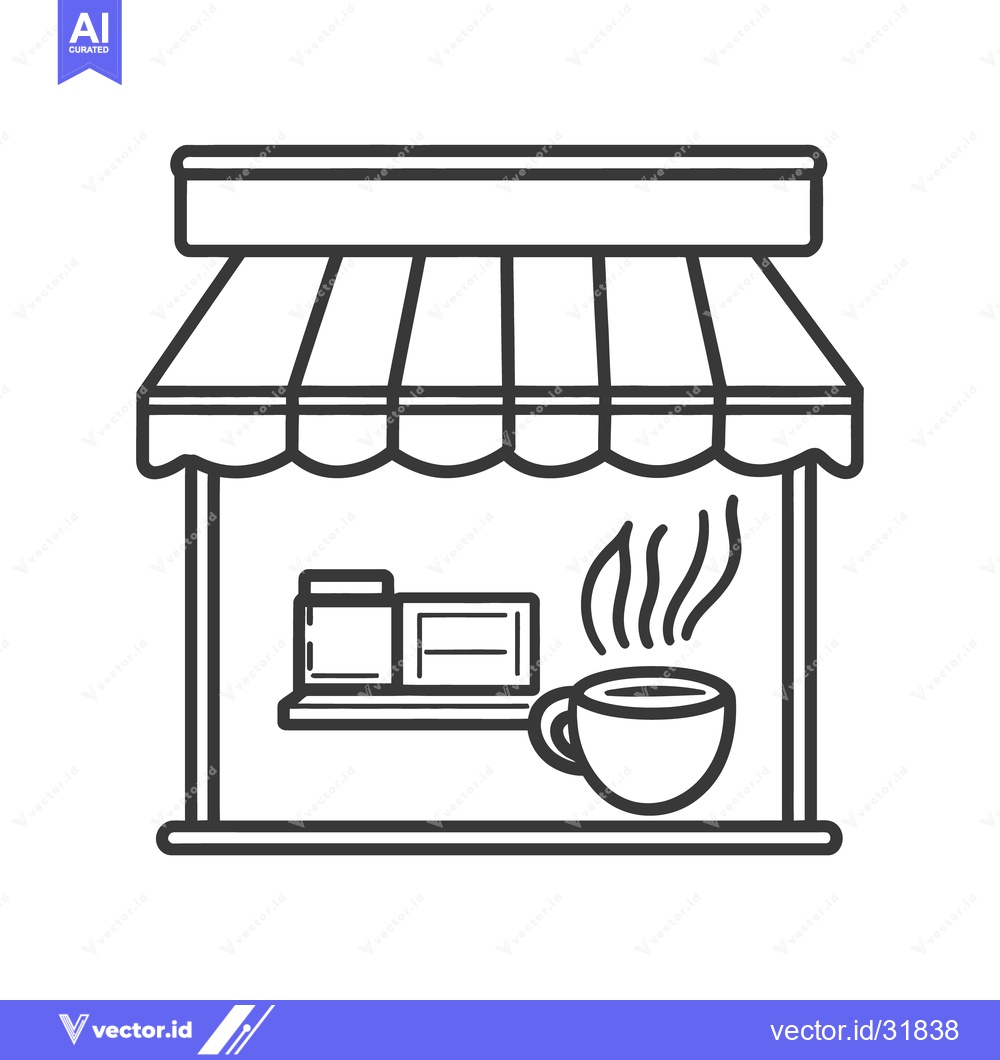 Premium Vector dari Simple line art depiction of a small coffee shop front