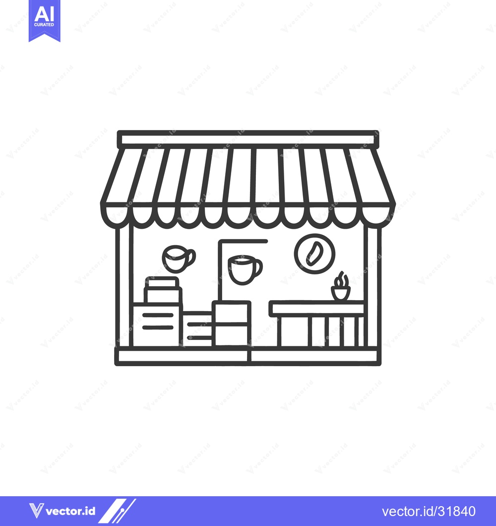 Premium Vector dari A monochrome outline illustration of a small coffee shop building