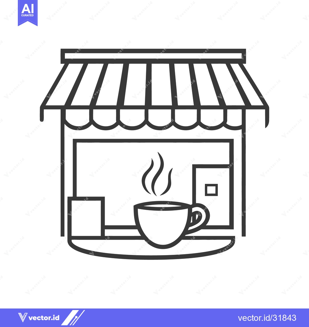 Premium Vector of Simple drawing of a coffee shop front with steaming coffee