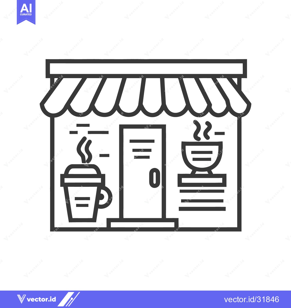 Premium Vector dari A small coffee shop exterior with awning and door depicted