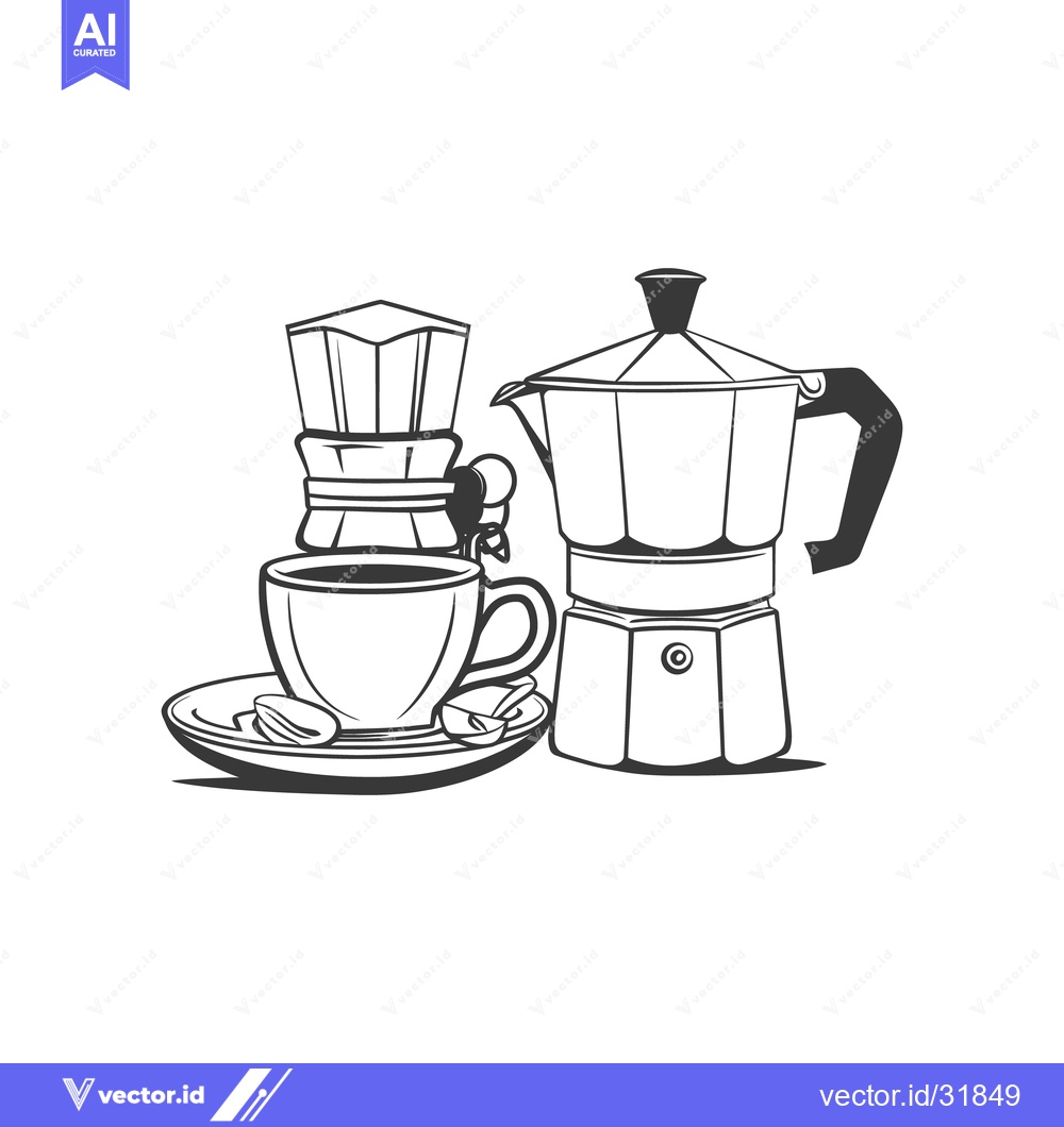 Premium Vector dari Illustration depicting a cup of coffee with coffee maker accessories