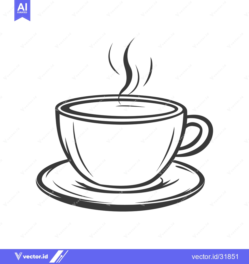 Premium Vector of A monochrome image of a steaming teacup on a saucer