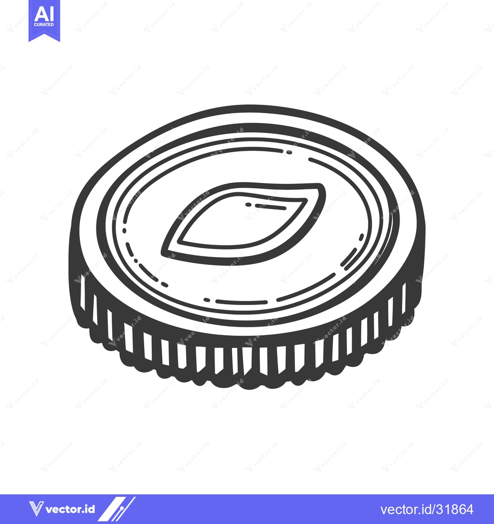 Premium Vector dari A monochrome coin illustration featuring a central leaf symbol design