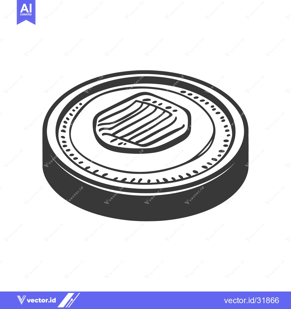 Premium Vector dari A simple monochrome illustration of a coin with raised center texture