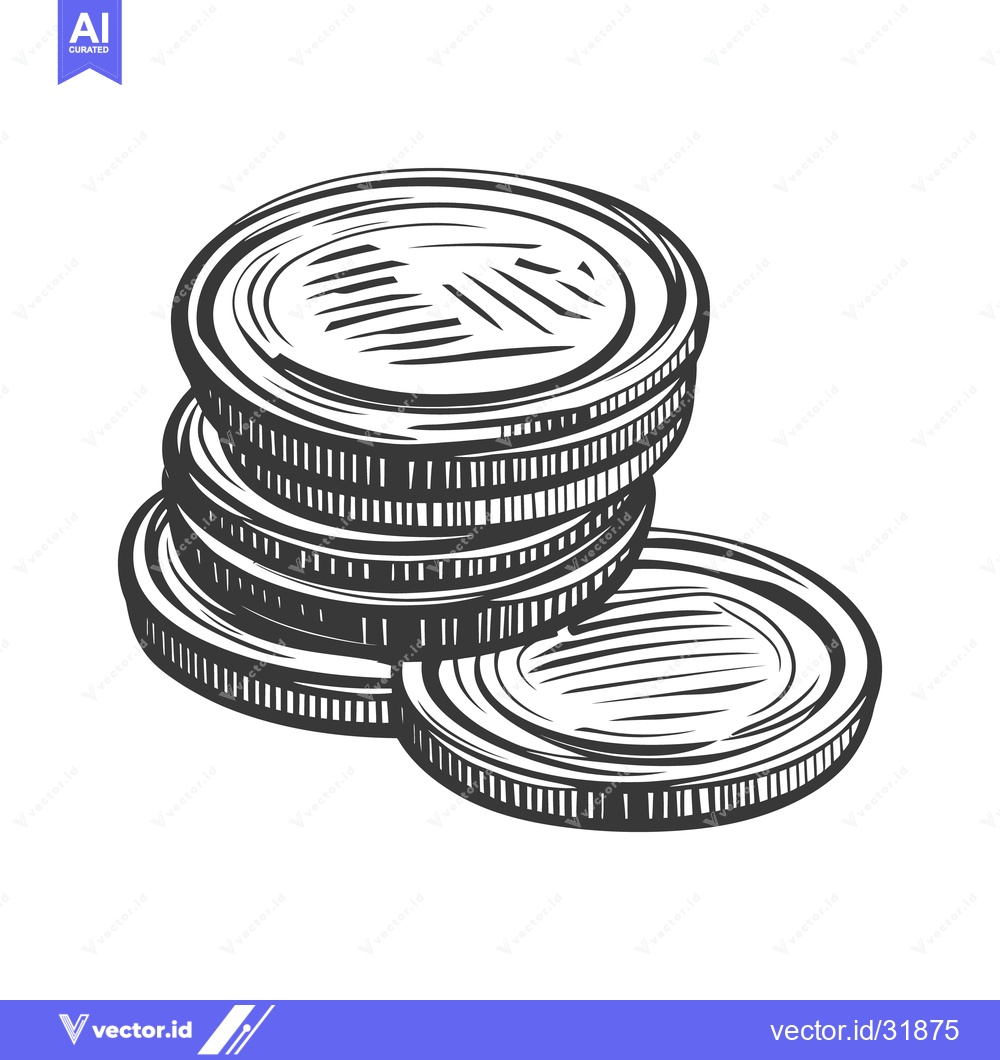 Premium Vector dari A stack of coins depicted in a hand drawn monochromatic illustration