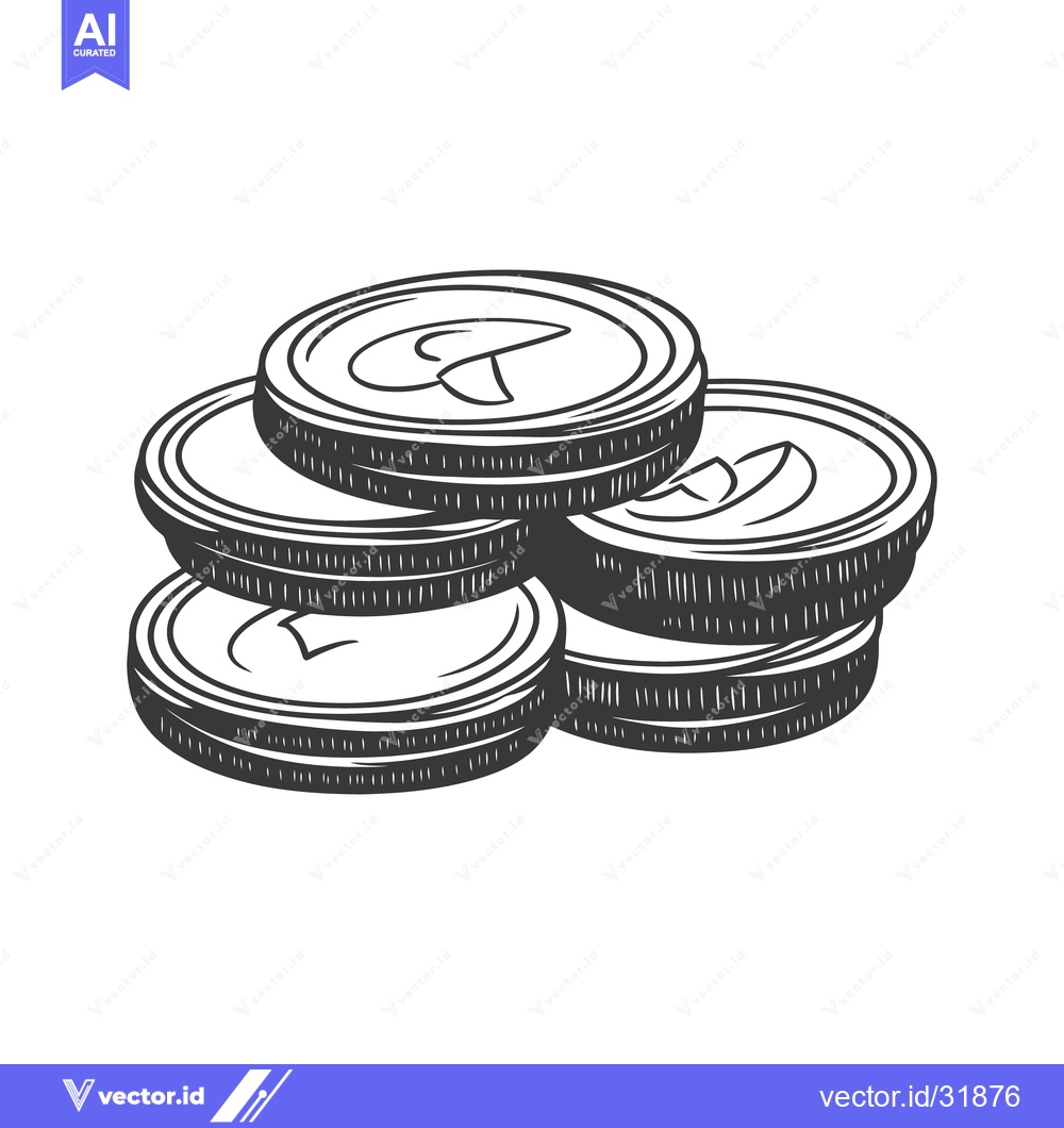 Premium Vector of A monochrome stack of round coins against a white background