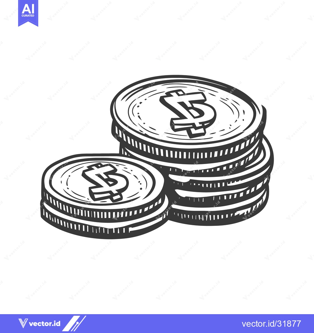 Premium Vector dari Several stacks of coins depicting a cryptocurrency symbol are shown