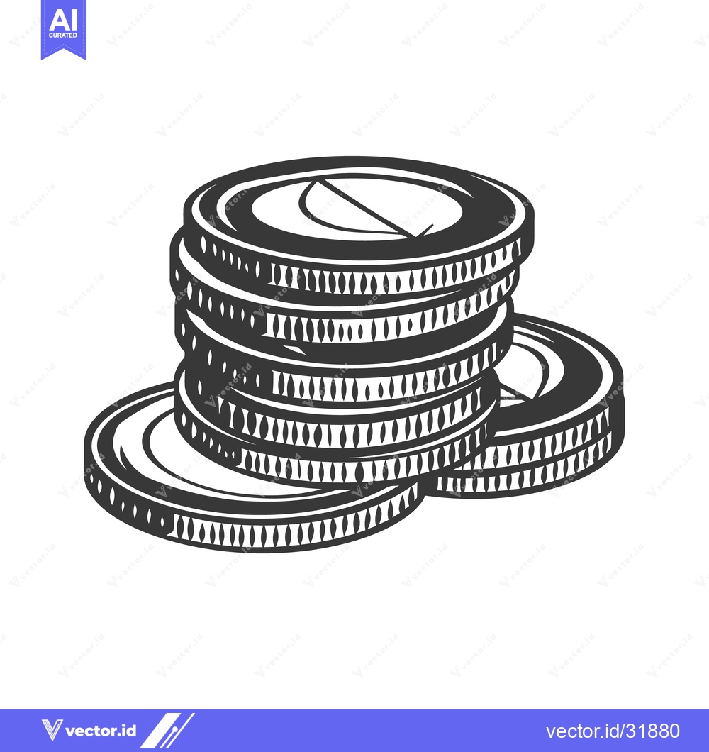 Premium Vector dari A simple black and white image depicting a stack of coins