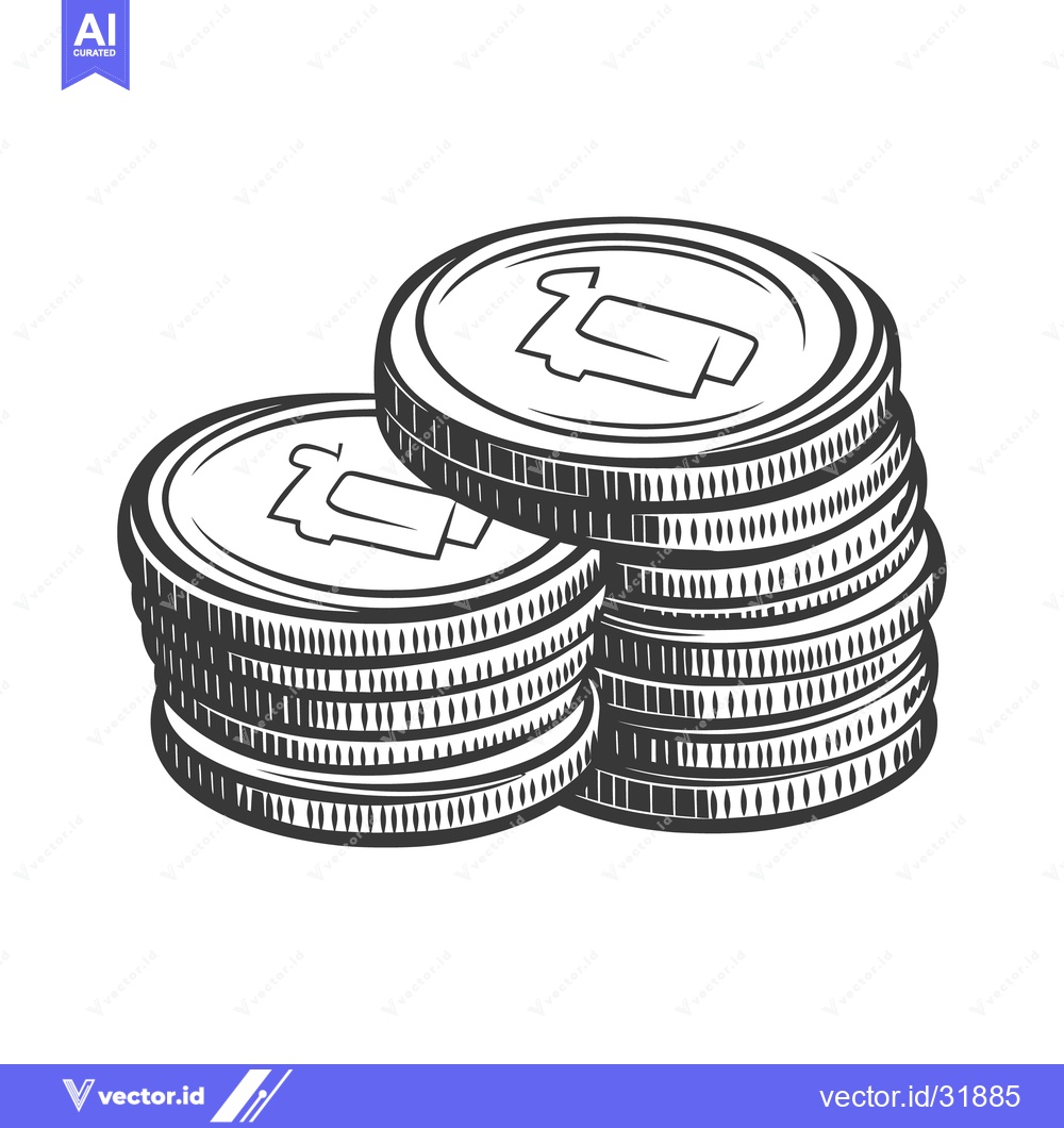 Premium Vector of Two Stacks of Coins Depicted in a Simple Black and White Style