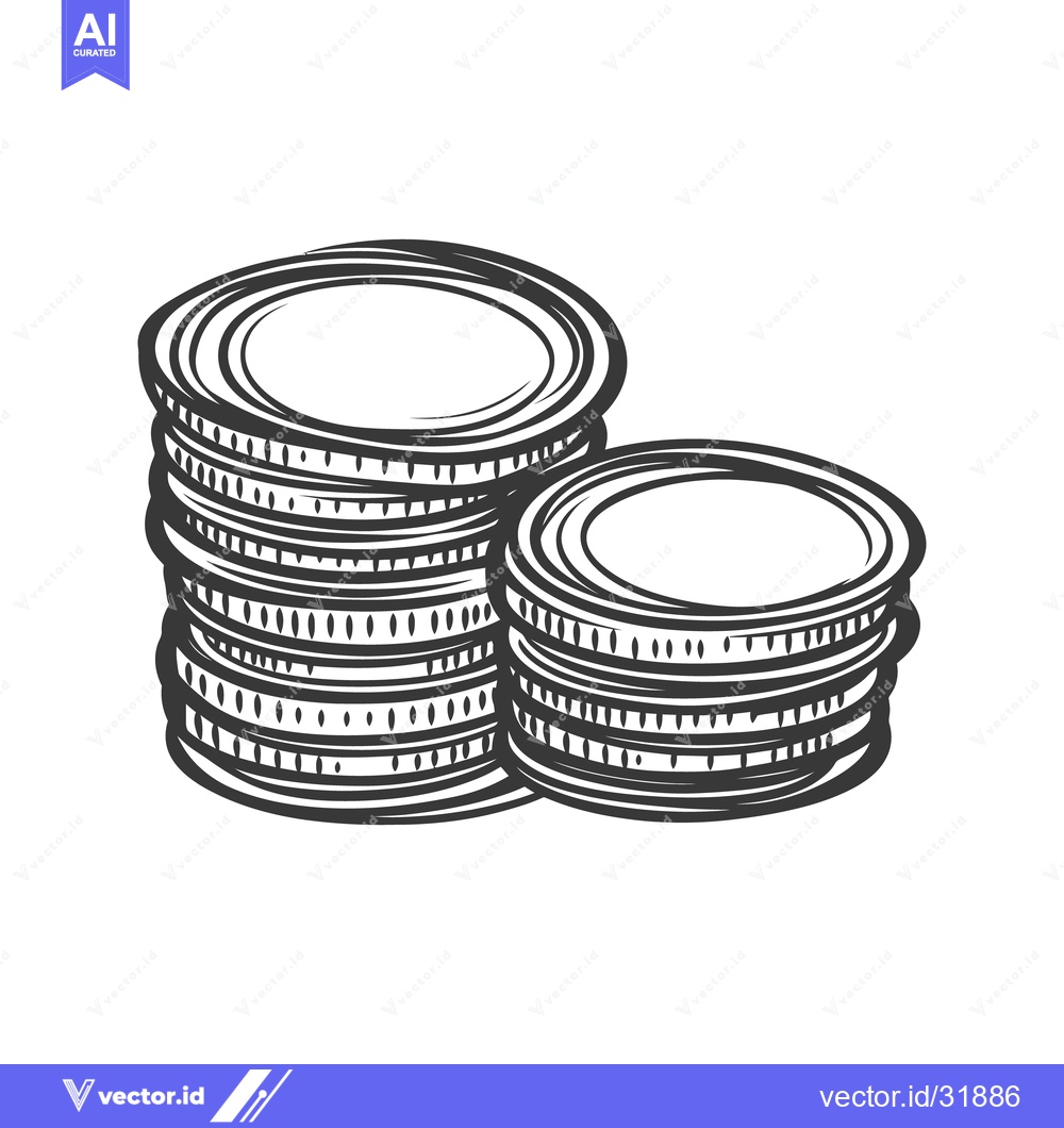 Premium Vector dari Two stacks of coins drawn in simple black and white