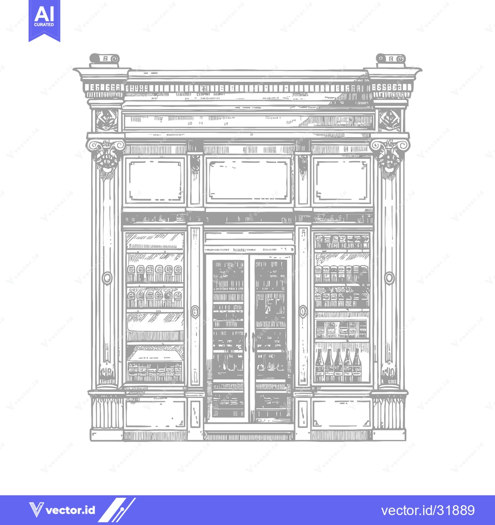 Premium Vector dari Elegant Storefront Design Featuring Classic Columns and Display Cases