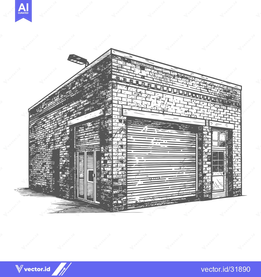 Premium Vector of Brick Building with Garage Door and Small Window