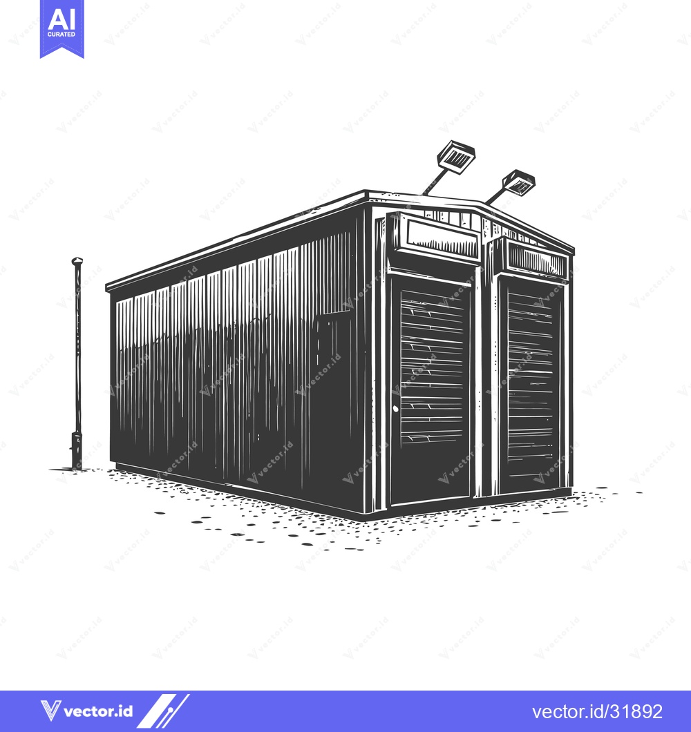 Premium Vector of A Small Metal Building With Two Doors And Lights