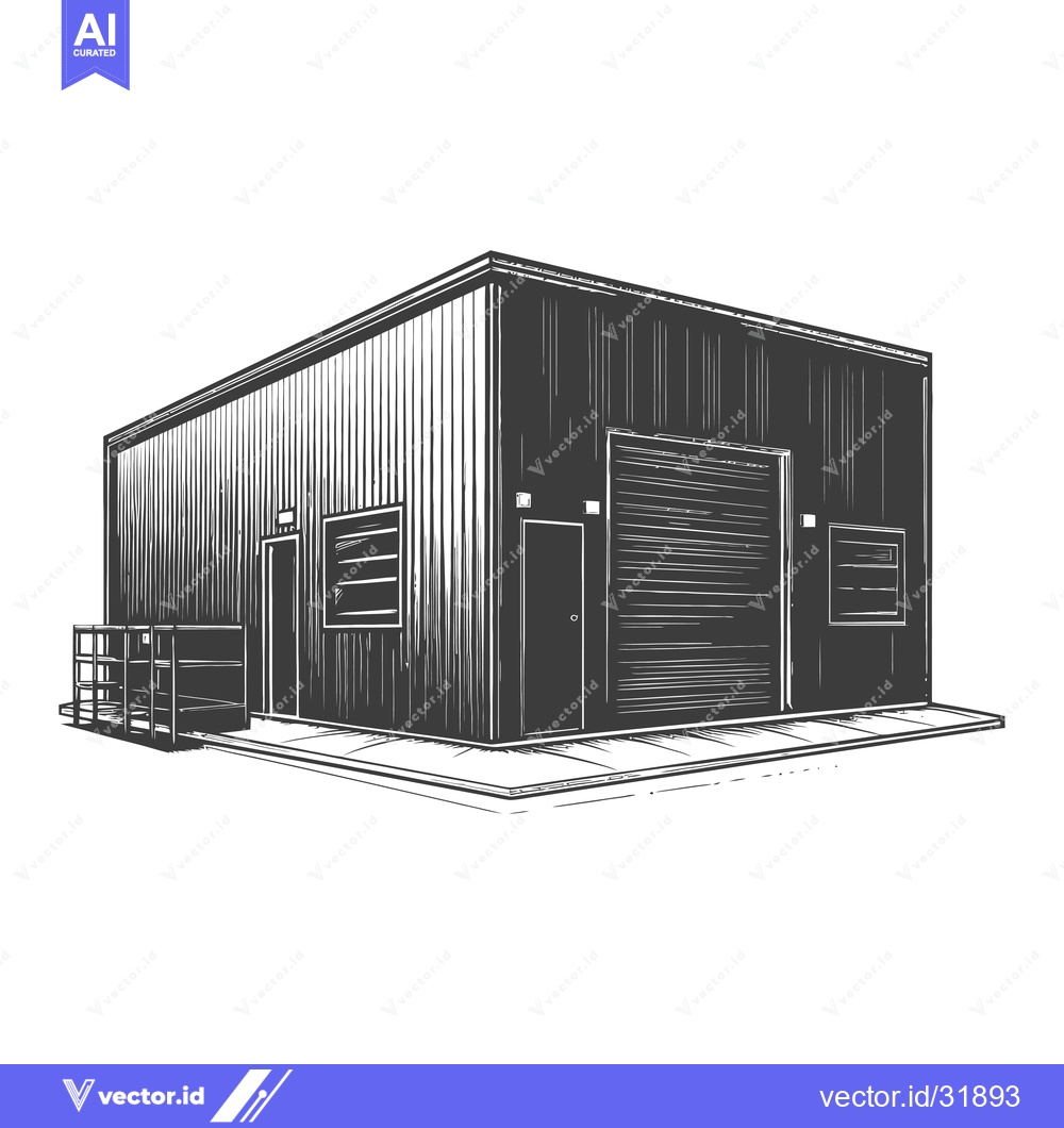 Premium Vector dari A Sketch Of A Modern Metal Storage Building