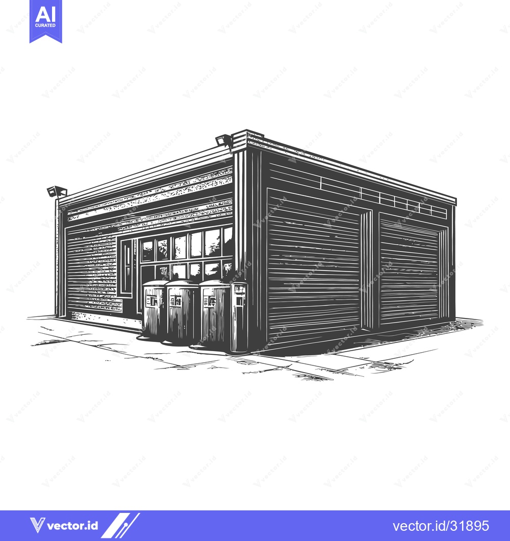 Premium Vector of A Sketch of a Small Commercial Building with Roll Up Doors