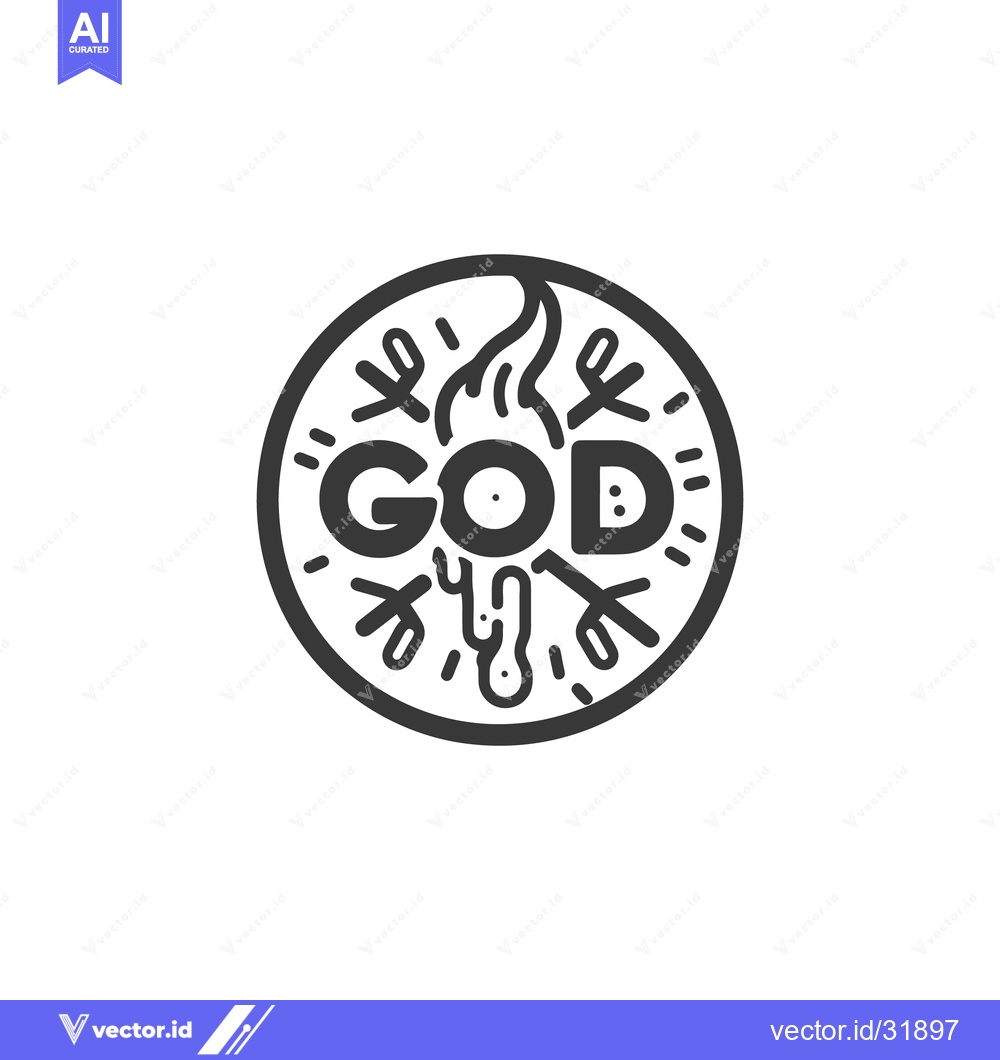 Premium Vector dari Black and white circular illustration features the word god with symbo