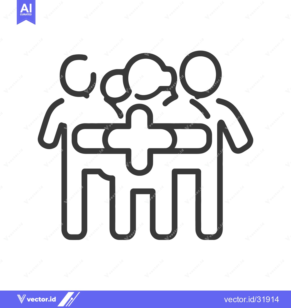 Premium Vector dari Three figures with a cross symbol suggesting assistance and discussion