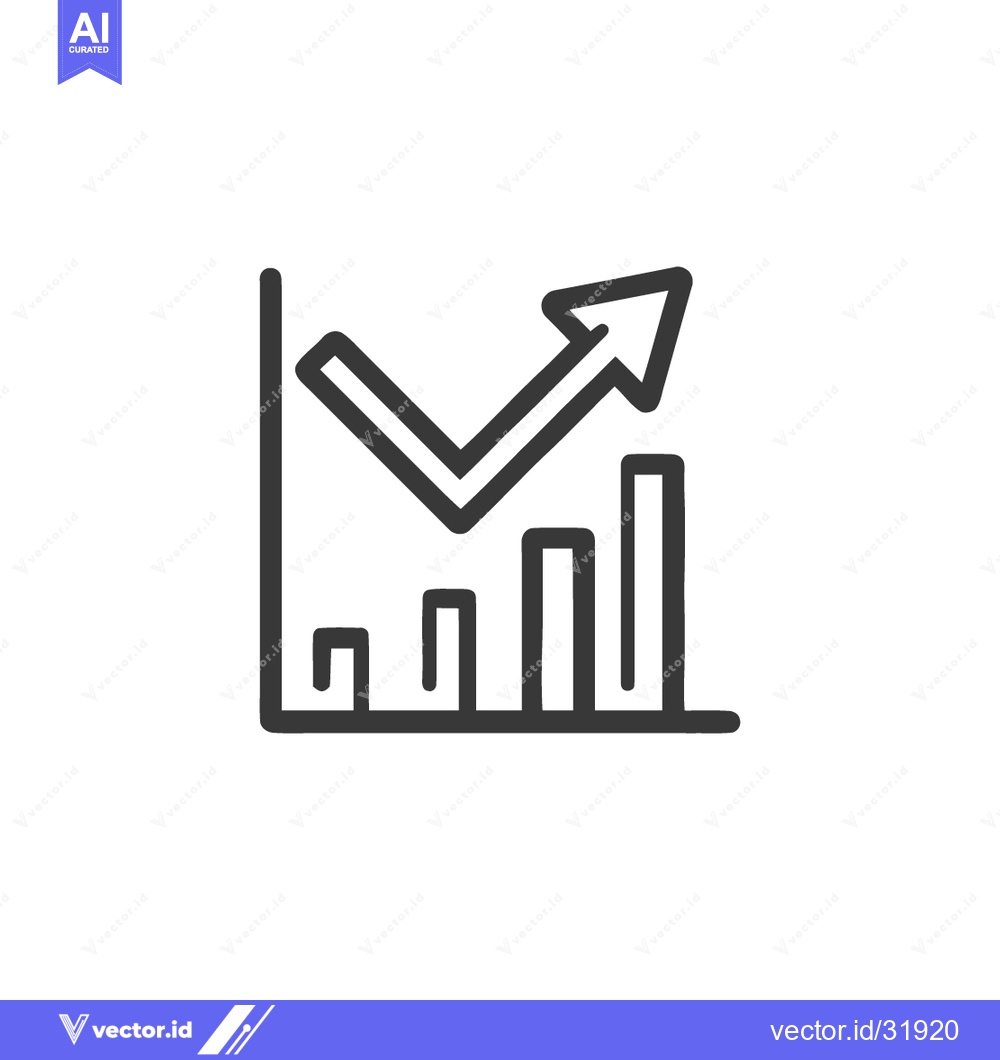 Premium Vector dari Upward Trending Bar Graph with Arrow, Line Art Style, Isolated on Whit