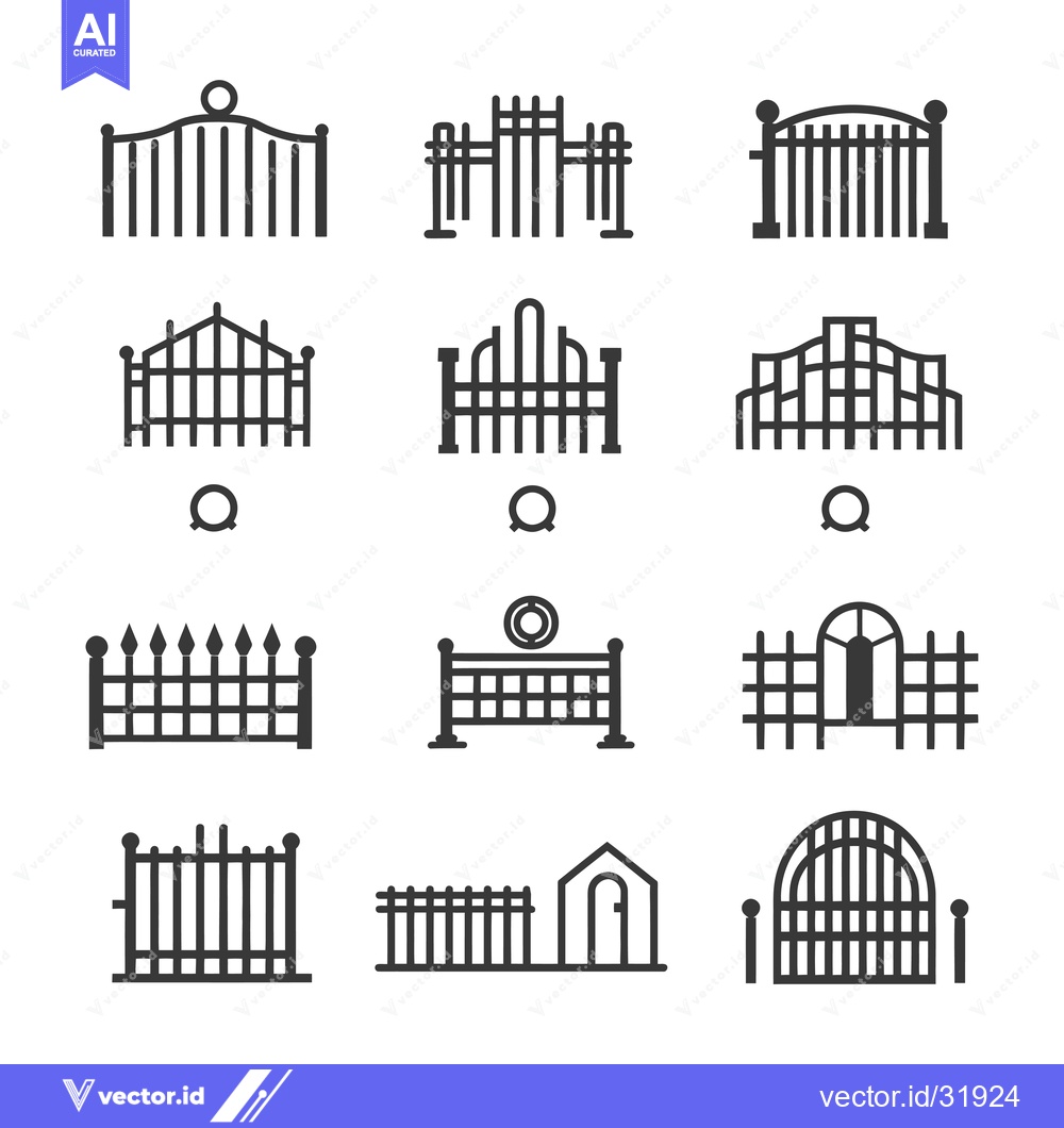 Premium Vector dari Collection of 12 Black and White Fence and Gate Icons