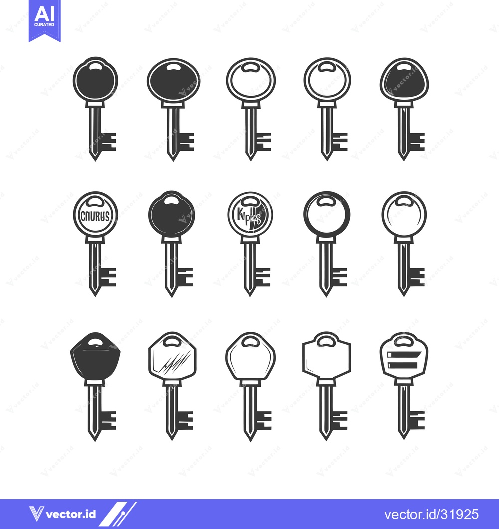 Premium Vector of Collection of 12 Black and White Key Icons