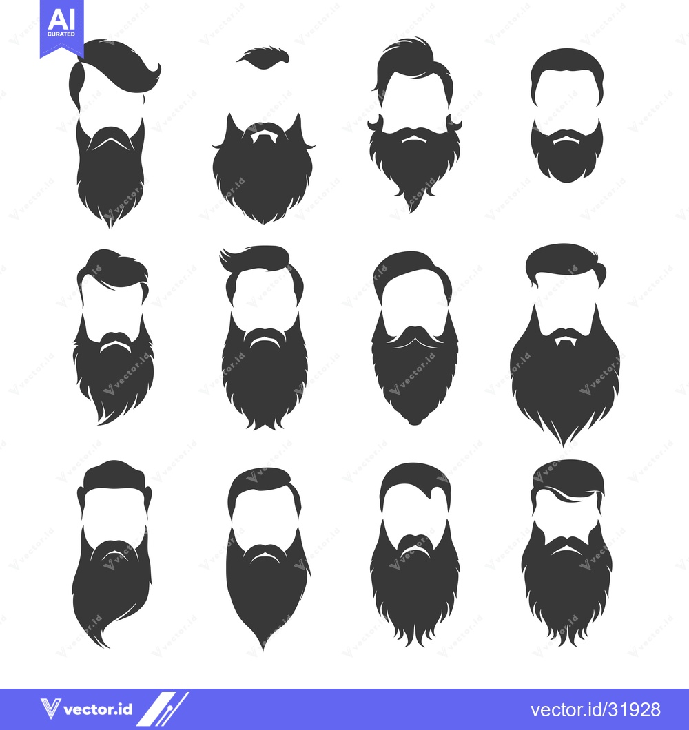 Premium Vector of Collection of 12 Different Beard and Hair Styles in Silhouette