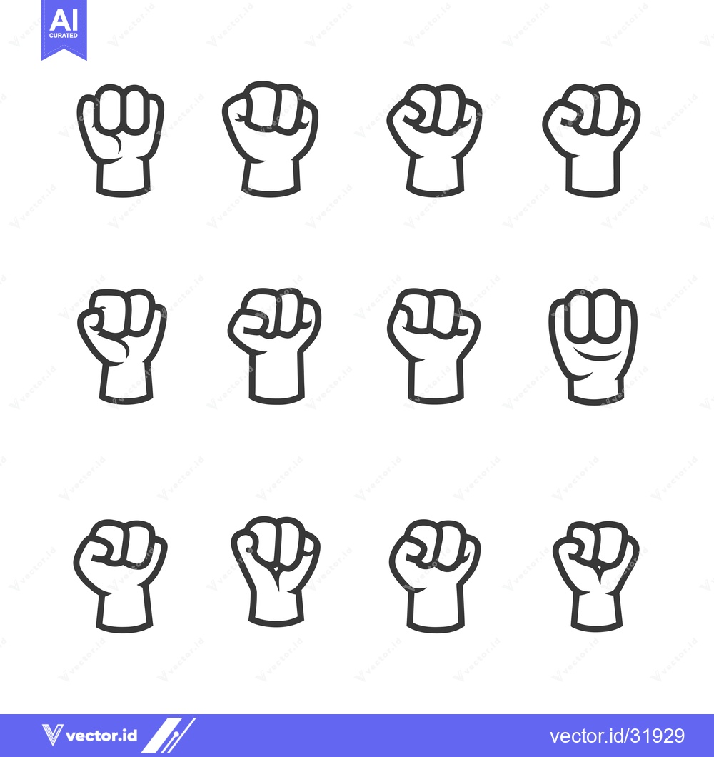 Premium Vector dari Collection of 12 Different Fist Hand Gestures in Black Outline