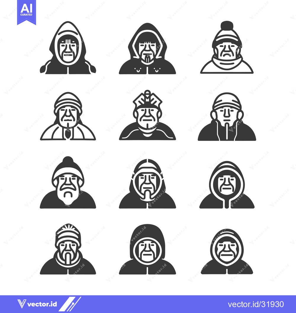 Premium Vector dari Collection of 12 Diverse Male Icons in Winter Attire