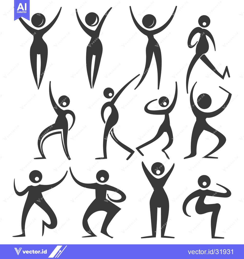 Premium Vector of Collection of 12 Diverse Stick Figure Silhouettes in Various Poses