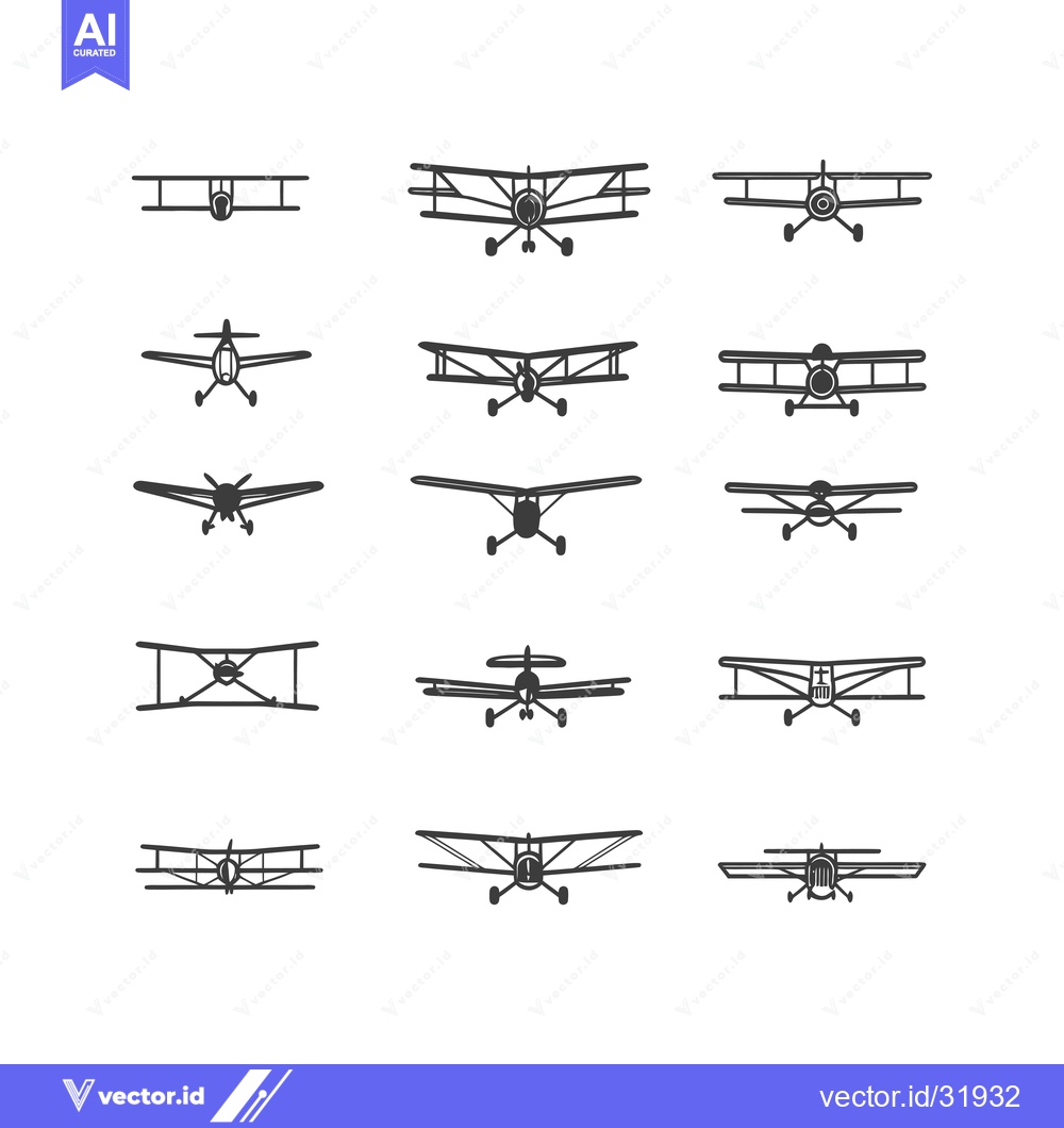Premium Vector dari Collection of 12 Hand-Drawn Biplane Illustrations