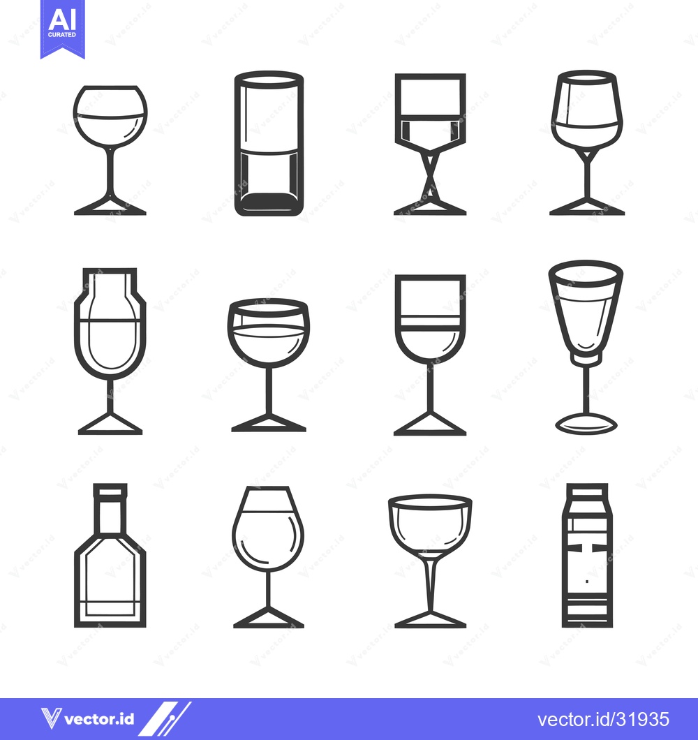 Premium Vector dari Collection of 12 Line Drawings of Glasses and Bottles