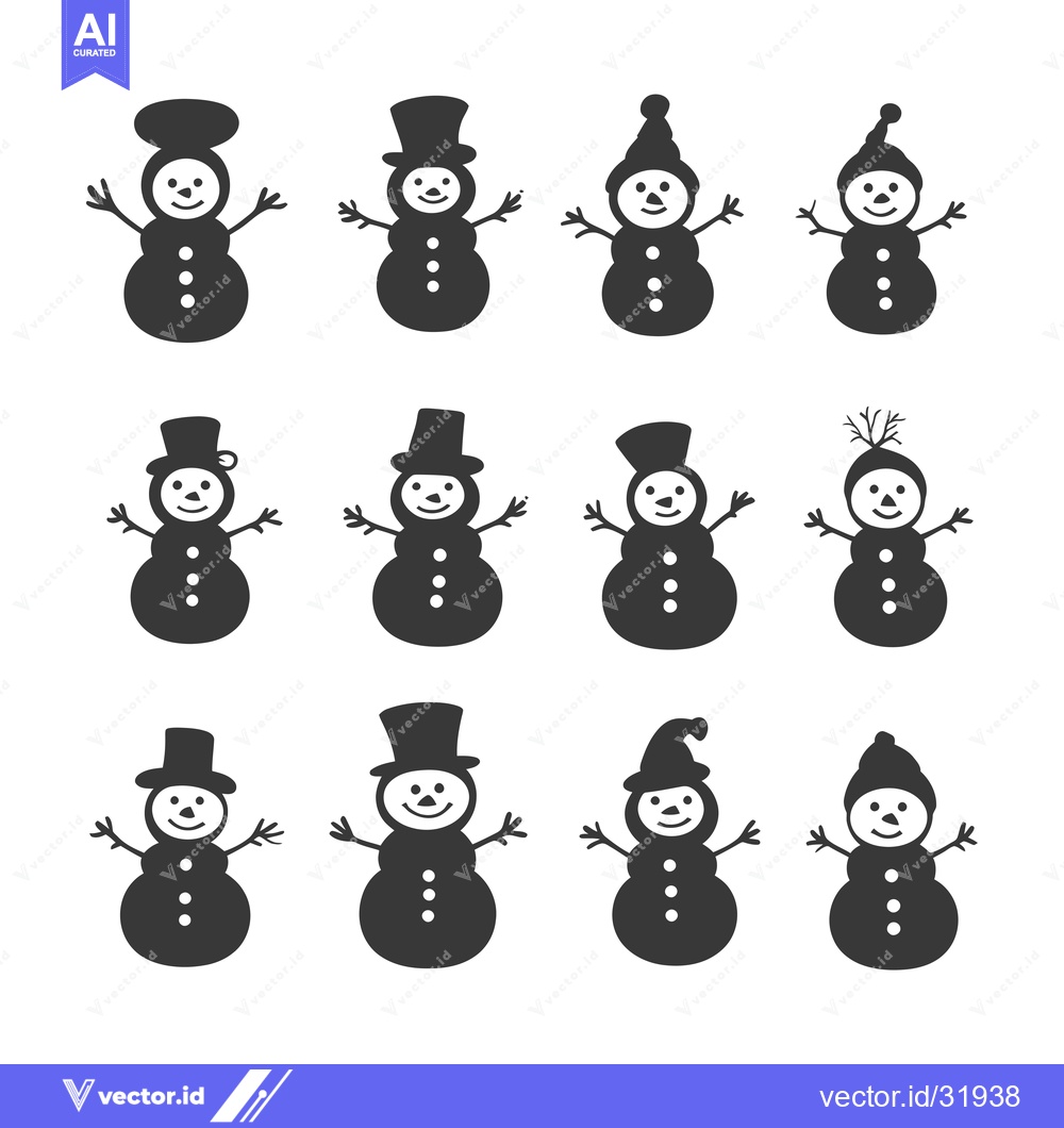 Premium Vector dari Collection of 12 Simple Black and White Snowman Illustrations