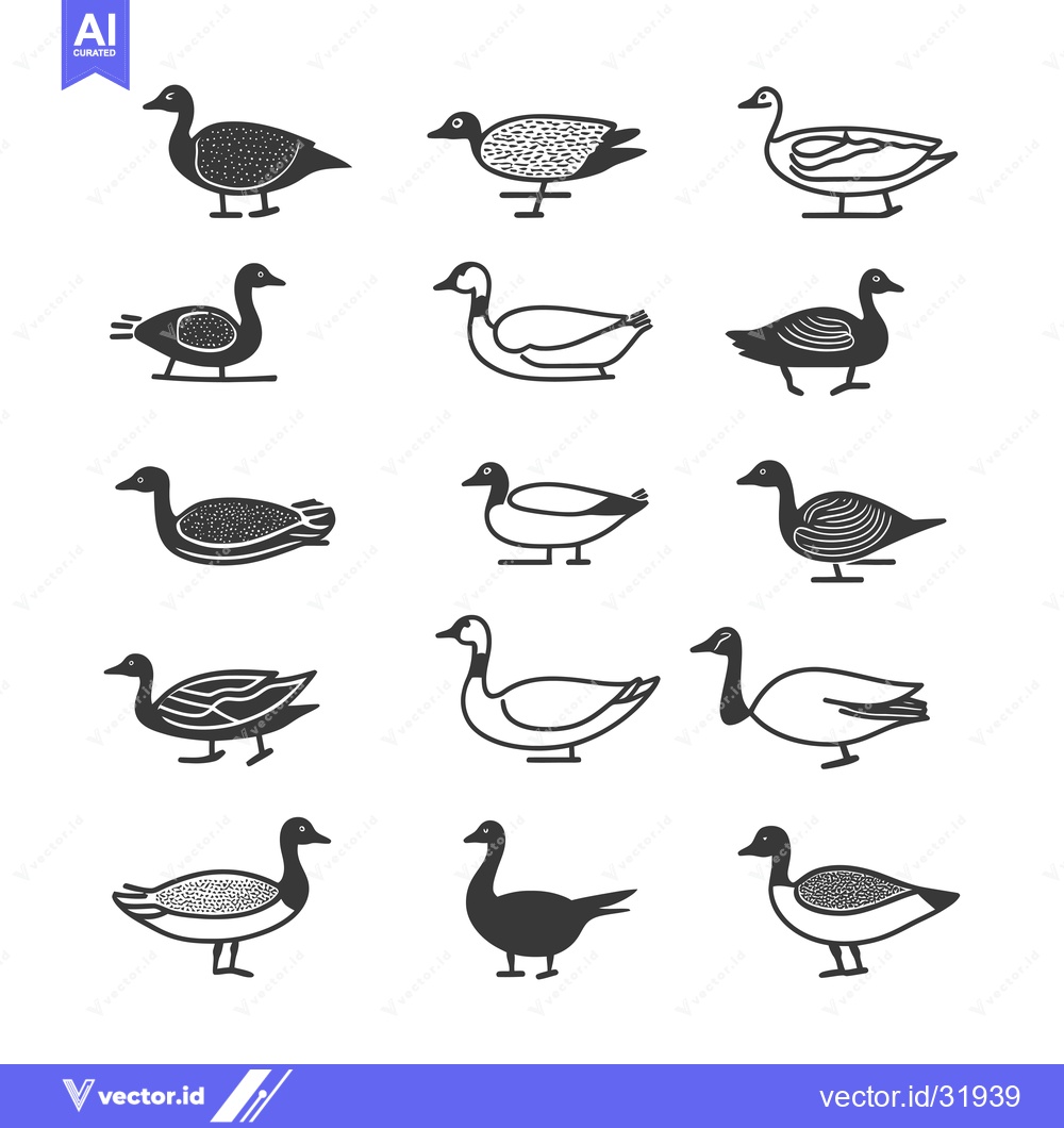 Premium Vector of Collection of 12 Stylized Goose Silhouettes in Black and White