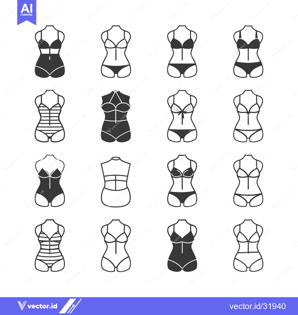 Premium Vector of Collection of 12  Swimsuit and Lingerie Icons in Outline and Solid Sty