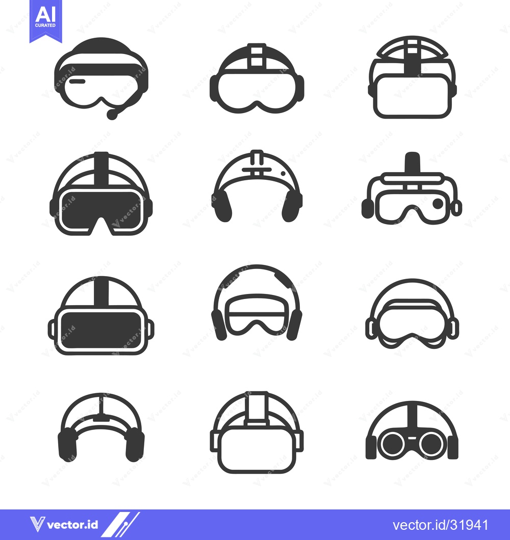 Premium Vector of Collection of 12 Virtual Reality Headset Icons in Black and White