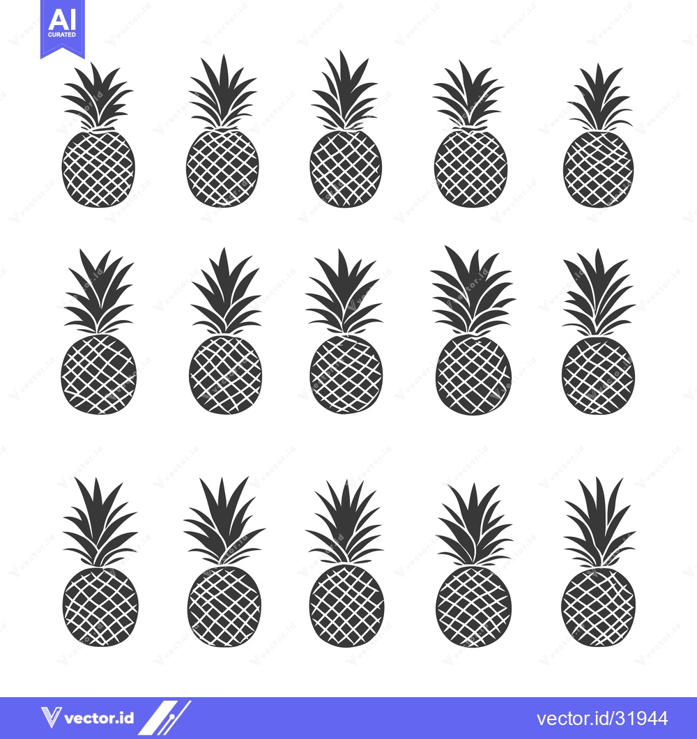 Premium Vector dari Collection of 15 Black and White Pineapple Silhouettes