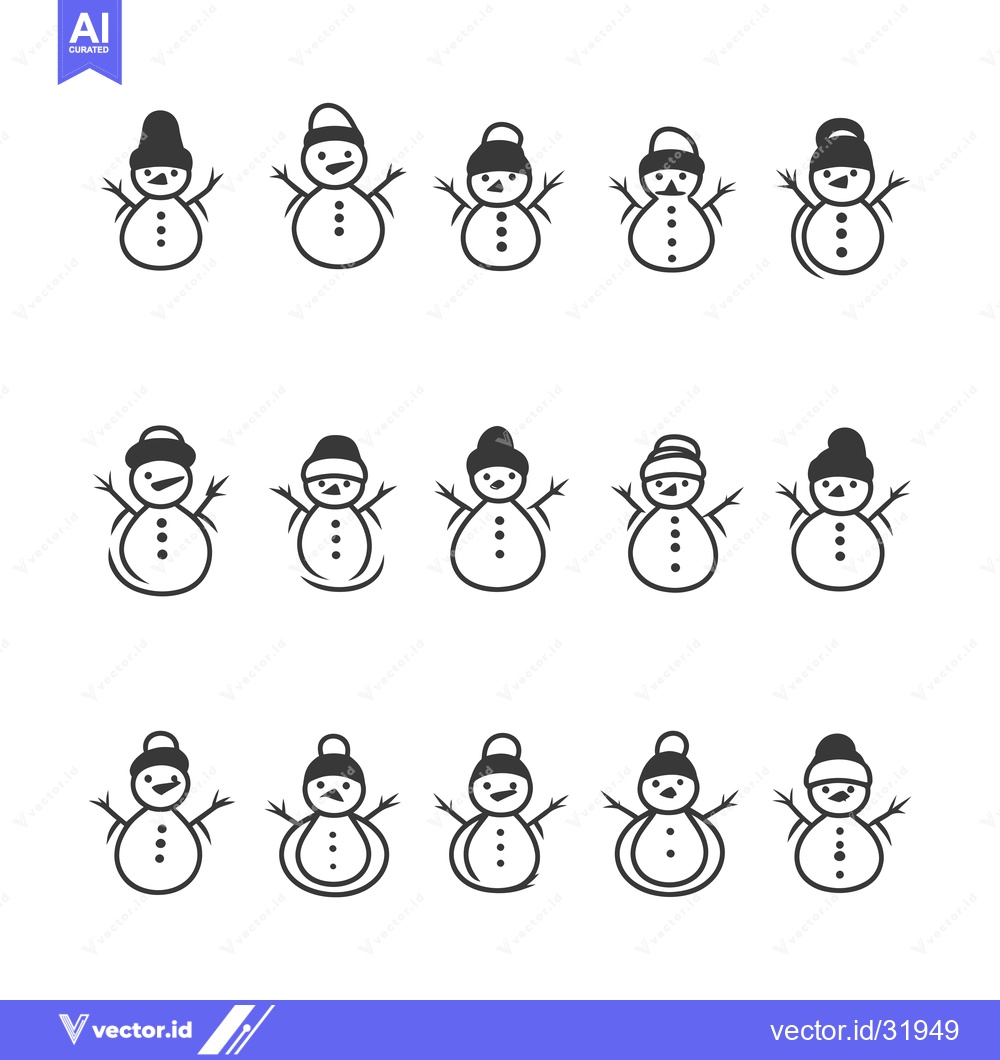 Premium Vector of Collection of 15 Hand-Drawn Snowman Illustrations with Various Hats