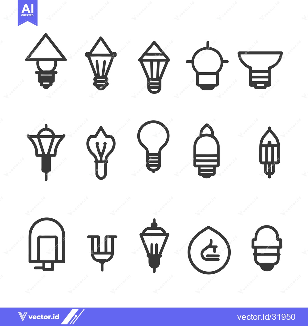 Premium Vector of Collection of 15 Line Icons Depicting Different Types of Light Bulbs