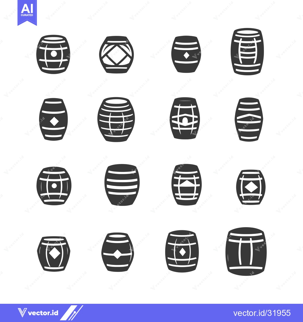 Premium Vector of Collection of 16 Black and White Barrel Icons