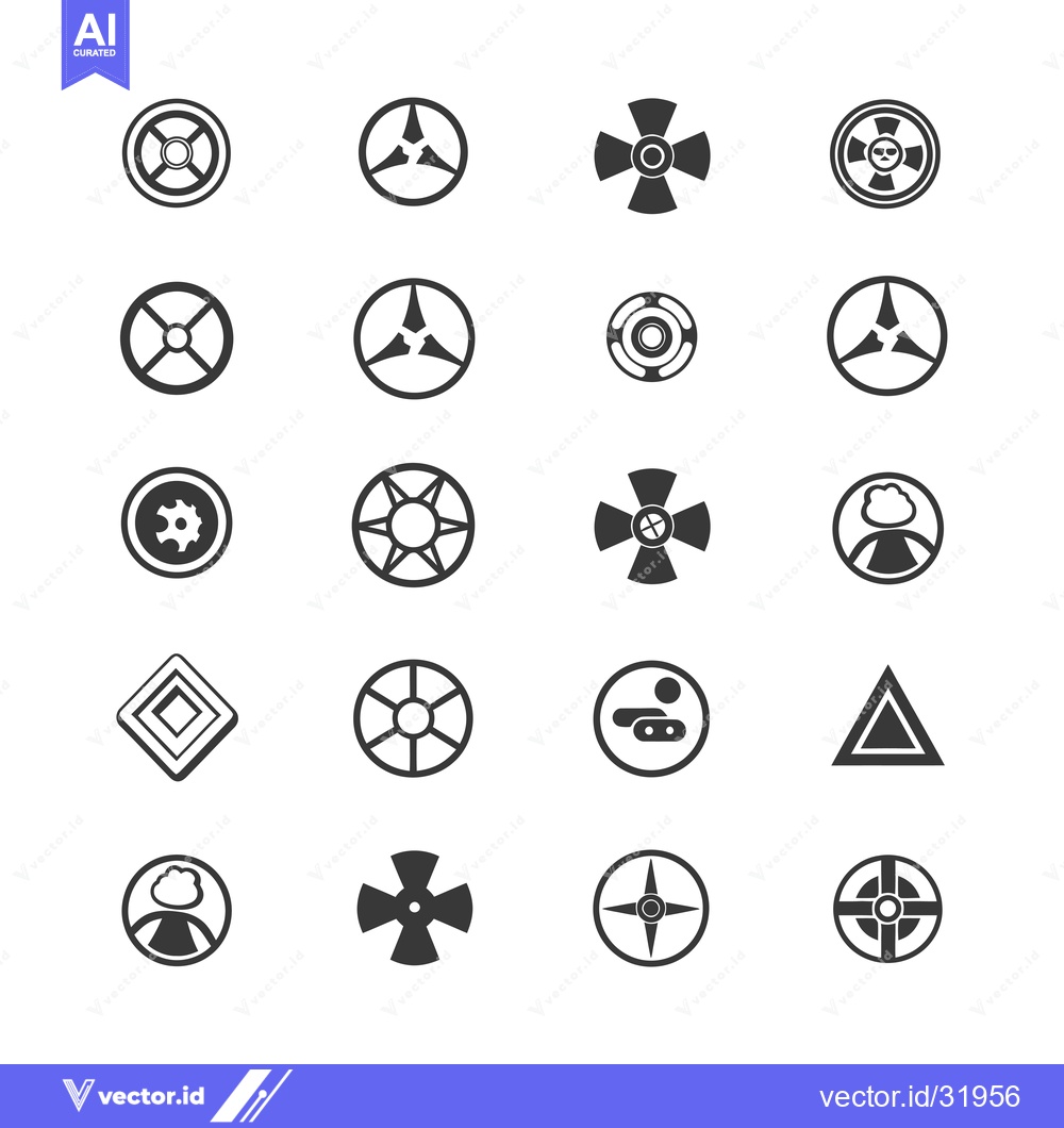 Premium Vector dari Collection of 16 Black and White Circular Icons