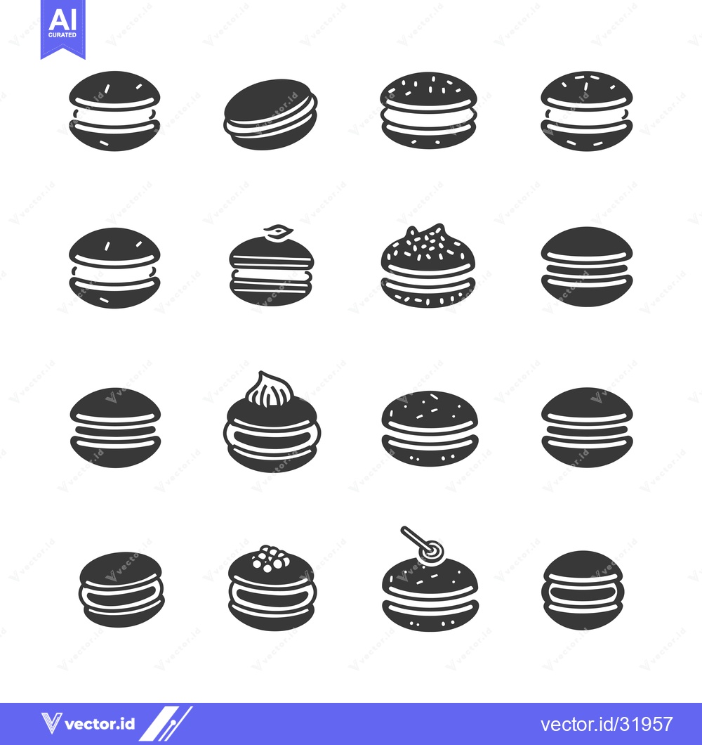 Premium Vector dari Collection of 16 Black and White Macaron Icons