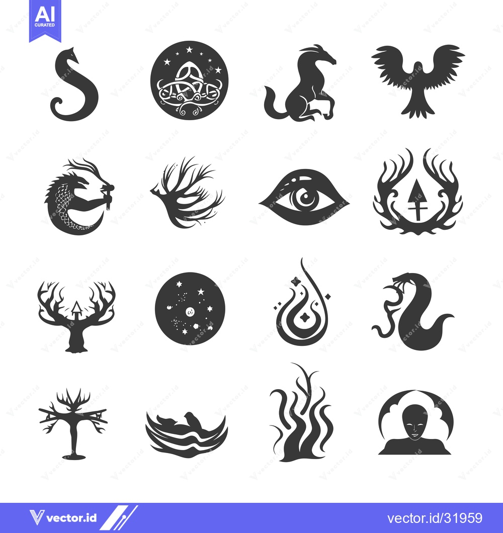 Premium Vector of Collection of 16 Black and White Stylized Icons