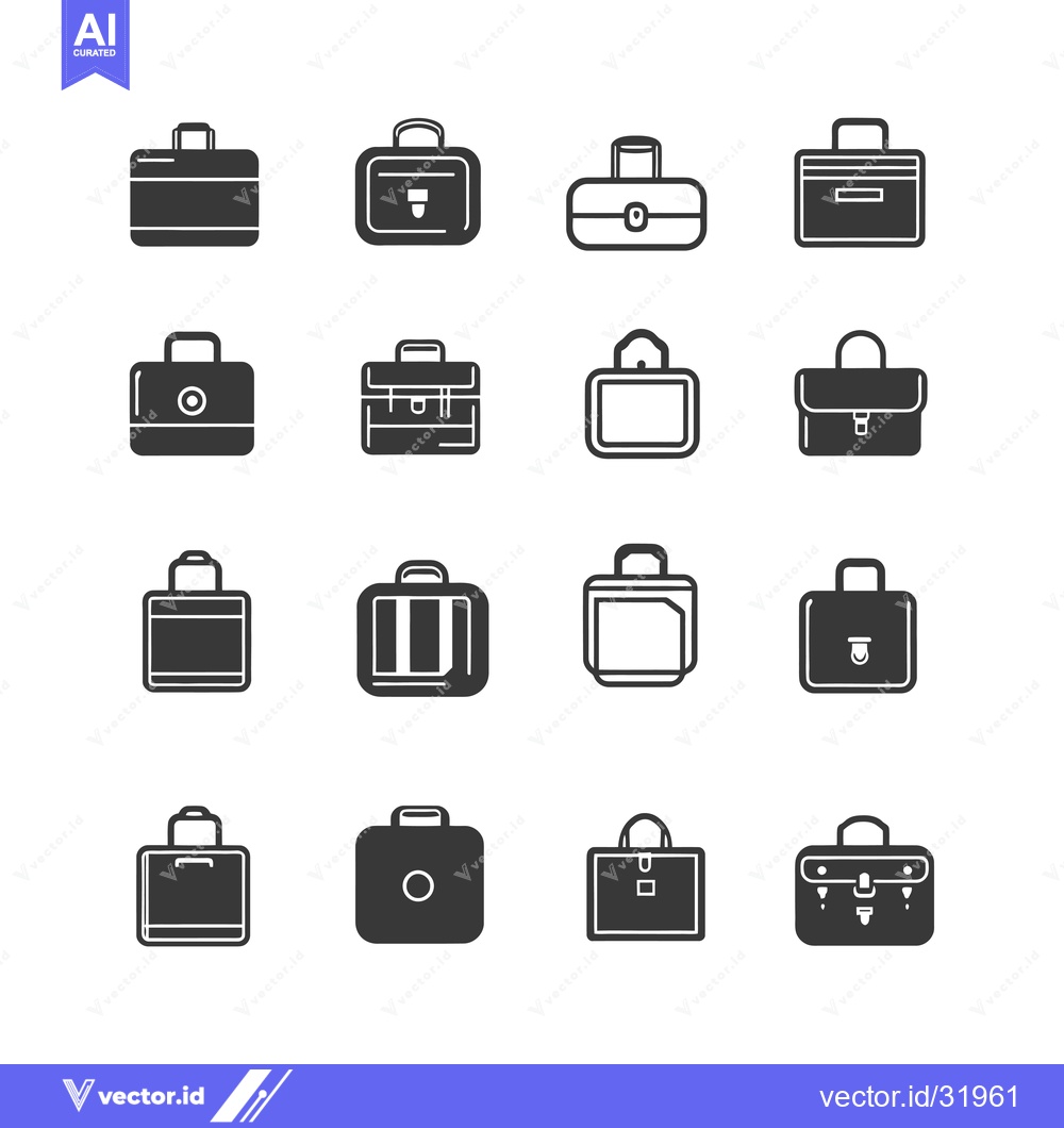 Premium Vector of Collection of 16 Black and White Suitcase Icons