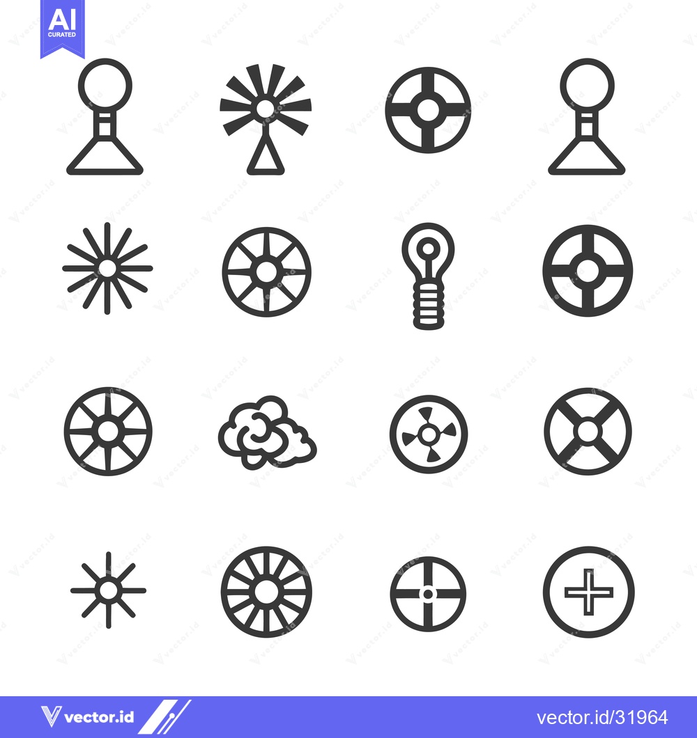 Premium Vector of Collection of 16 Circular and Star-Shaped Icons in Black and White