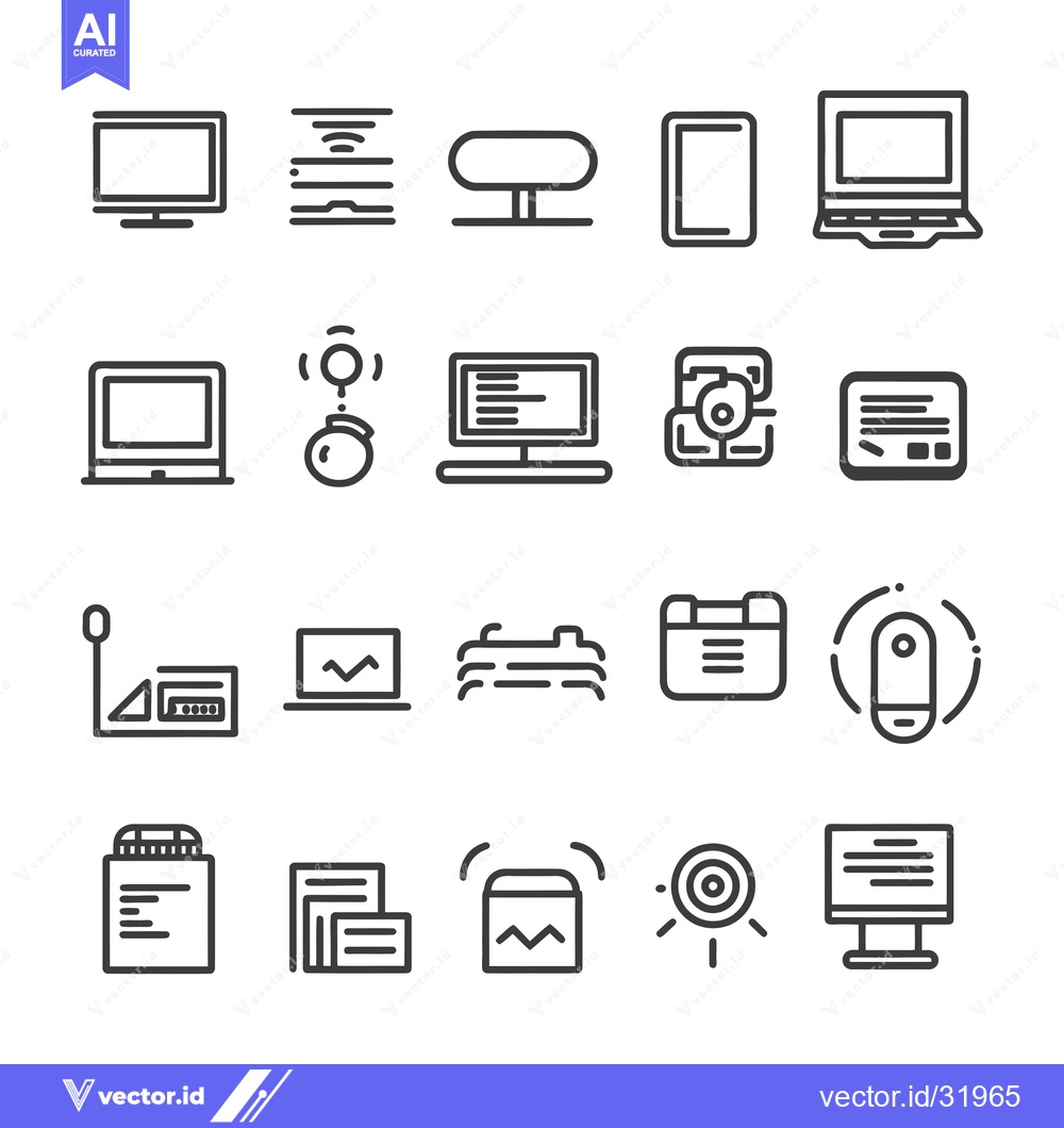 Premium Vector dari Collection of 16 Computer and Technology-Related Line Icons